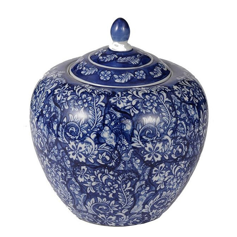 Ваза округлой формы с синей росписью и цветочным узором Blue & White Ornament Белый Синий Ваза округлой формы с синей росписью и цветочным узором Blue & White Ornament Белый Синий в Костроме | Loft Concept