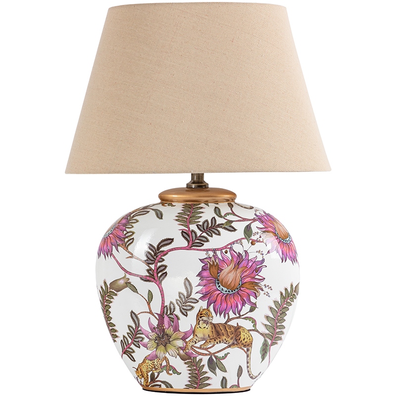 Настольная лампа с абажуром Leopard Flowers Lampshade Бежевый Белый Розовый Настольная лампа с абажуром Leopard Flowers Lampshade Бежевый Белый Розовый в Костроме | Loft Concept