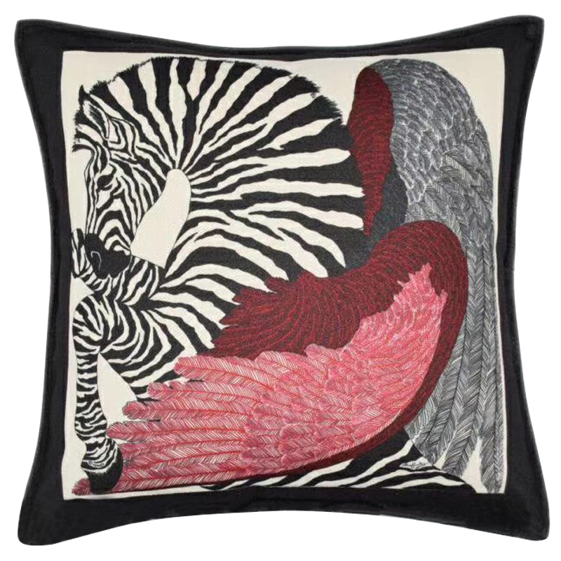 Декоративная подушка Hermes Zebra 25 Черно-белый Красный Декоративная подушка Hermes Zebra 25 Черно-белый Красный в Костроме | Loft Concept