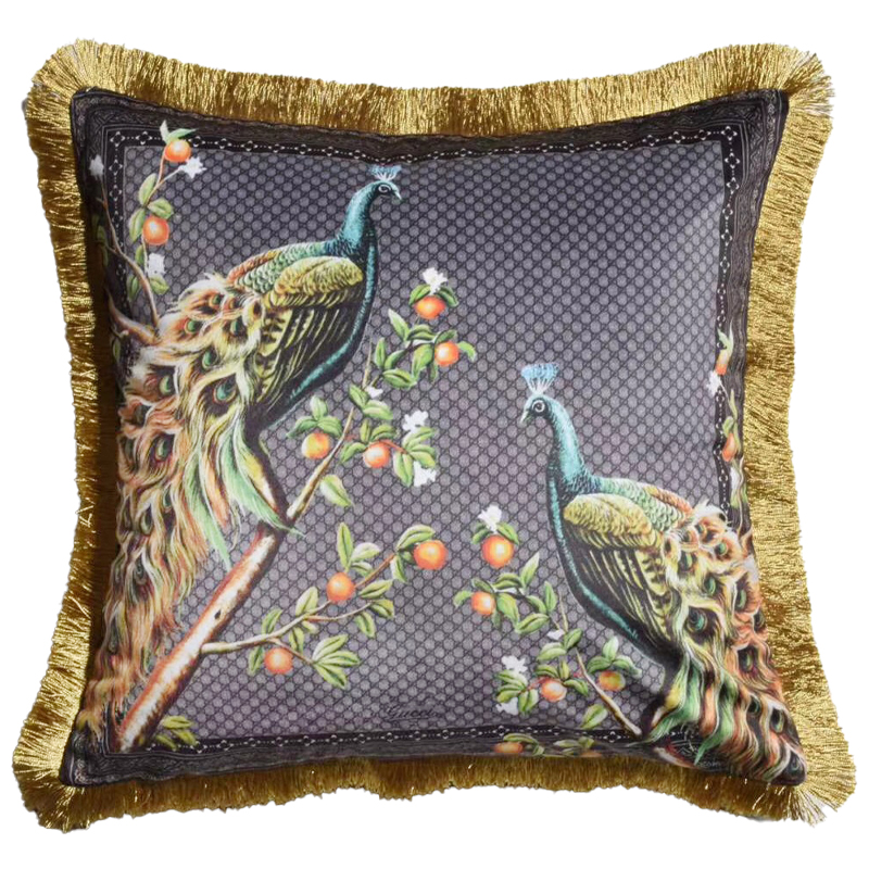 Декоративная подушка Cтиль Gucci Peacock Серый Золотой Мульти Декоративная подушка Cтиль Gucci Peacock Серый Золотой Мульти в Костроме | Loft Concept