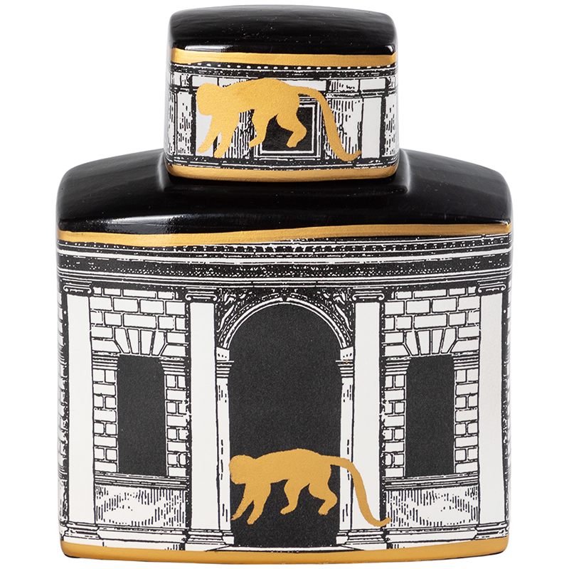 Декоративная ваза с крышкой Old Town Vase Black White Золотой Черно-белый Декоративная ваза с крышкой Old Town Vase Black White Золотой Черно-белый в Костроме | Loft Concept