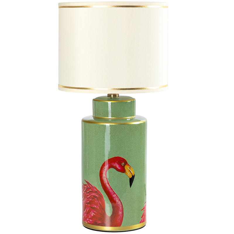 Настольная лампа Flamingos Green Lampshade Зеленый Розовый Бежевый Настольная лампа Flamingos Green Lampshade Зеленый Розовый Бежевый в Костроме | Loft Concept