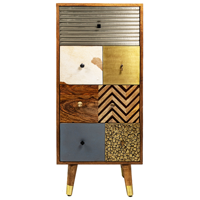 Высокий комод Handmade Wooden Furniture Коричневый Серебряный Золотой Синий Высокий комод Handmade Wooden Furniture Коричневый Серебряный Золотой Синий в Костроме | Loft Concept