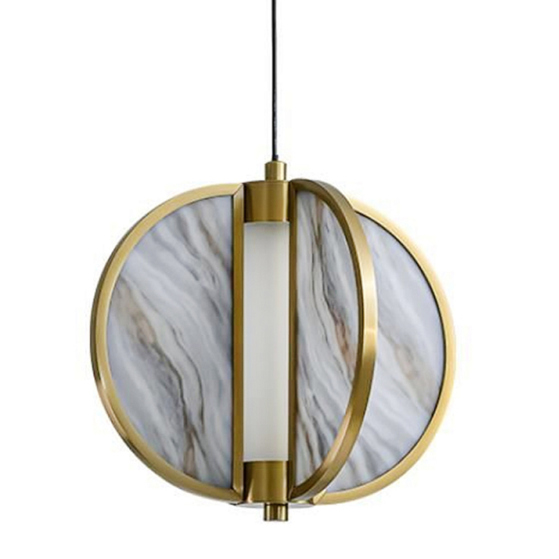 Подвесной светильник с круглым плафоном из искусственного алебастра в бронзовой оправе Marbella Бронза Белый Серый в Костроме | Loft Concept 