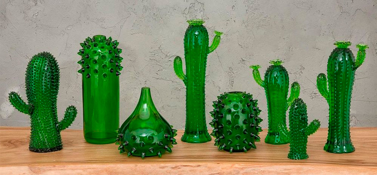 Ваза кактус зеленый стекло Louis - фото