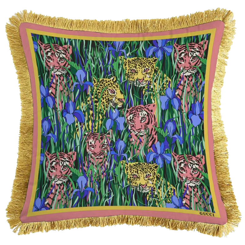 Декоративная подушка Cтиль Gucci Tigers And Irises Мульти Золотой Декоративная подушка Cтиль Gucci Tigers And Irises Мульти Золотой в Костроме | Loft Concept
