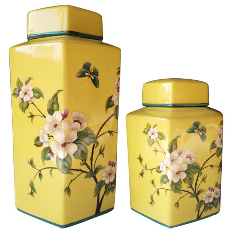 Ваза с крышкой Ceramic Yellow Garden Vase Желтый Бирюзовый Мульти Ваза с крышкой Ceramic Yellow Garden Vase Желтый Бирюзовый Мульти в Костроме | Loft Concept
