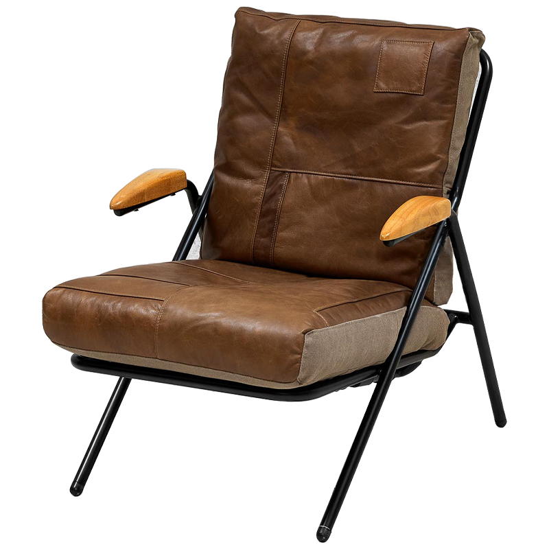 Дизайнерское кожаное кресло в стиле Лофт Bronwyn Leather Armchair Коричневый Черный Древесина Дизайнерское кожаное кресло в стиле Лофт Bronwyn Leather Armchair Коричневый Черный Древесина в Костроме | Loft Concept