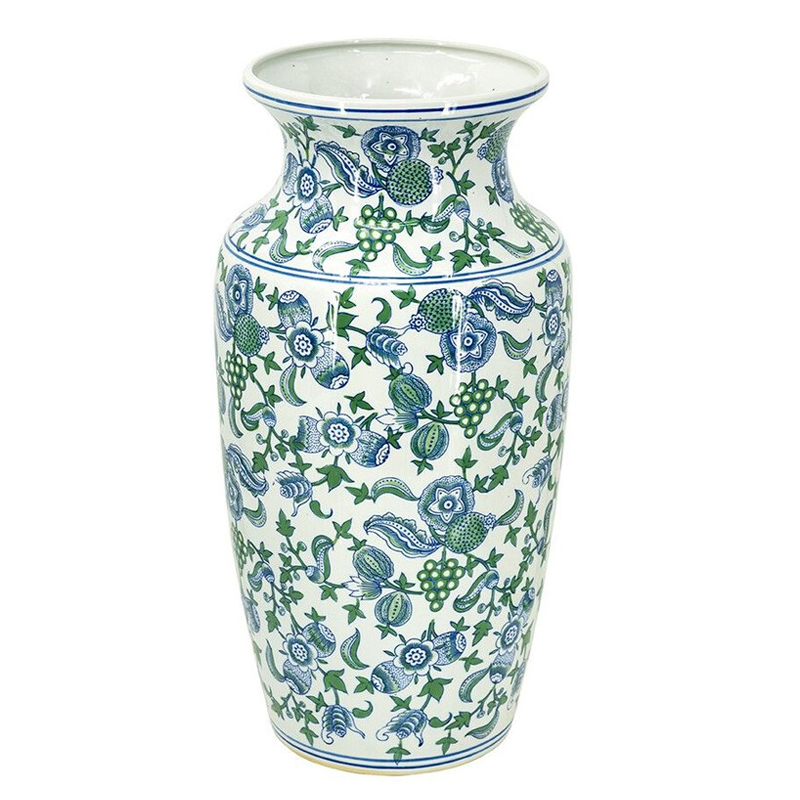 Ваза с зелено-голубым цветочным узором на белом фоне 61 см Blue & White Ornament Белый Синий Зеленый Ваза с зелено-голубым цветочным узором на белом фоне 61 см Blue & White Ornament Белый Синий Зеленый в Костроме | Loft Concept