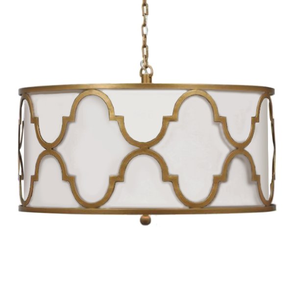 Люстра White Shade Gold Quatrefoil Overlay Drum Pendant Люстра White Shade Gold Quatrefoil Overlay Drum Pendant в Костроме | Loft Concept