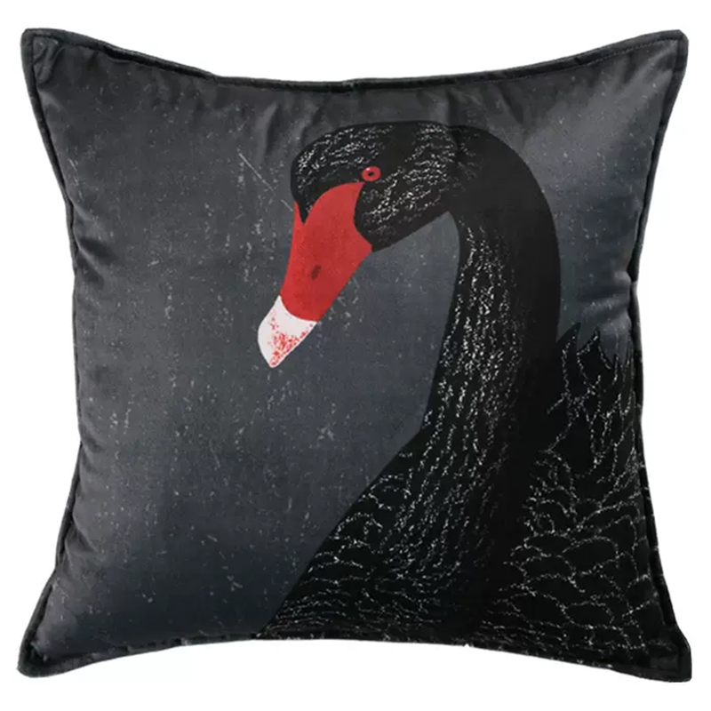 Декоративная подушка Black Swan II Cushion Черная Черный Серый Красный Декоративная подушка Black Swan II Cushion Черная Черный Серый Красный в Костроме | Loft Concept