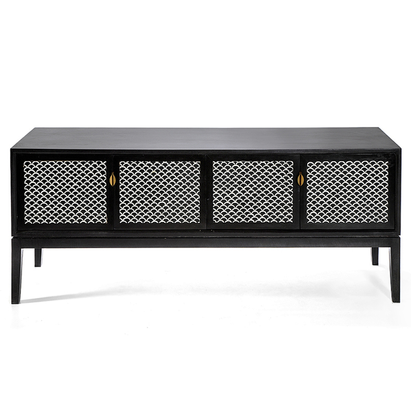 Буфет в гостиную с инкрустацией Bone Inlay sideboard - 4 doors Черный Белый в Костроме | Loft Concept 