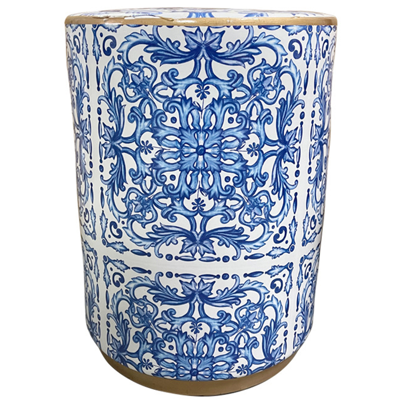 Керамический табурет Oriental Blue and White Ornament Ceramic Stool Белый Синий Золотой Керамический табурет Oriental Blue and White Ornament Ceramic Stool Белый Синий Золотой в Костроме | Loft Concept