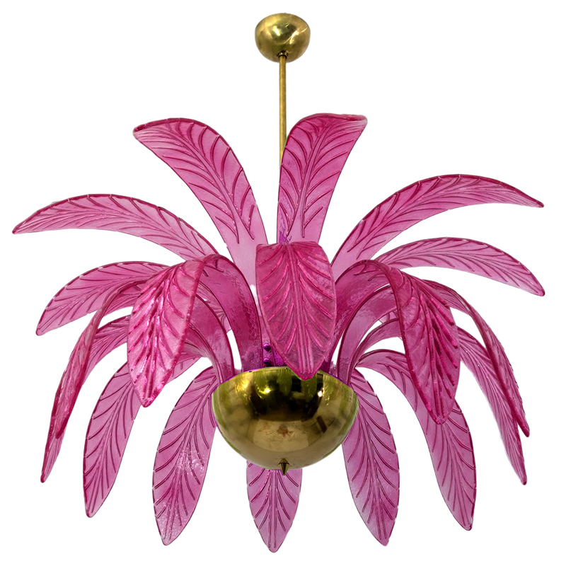 Люстра Modern Chandelier Palm Pink Стеклянные Листья Пальмы  Золотой Лиловый в Костроме | Loft Concept 