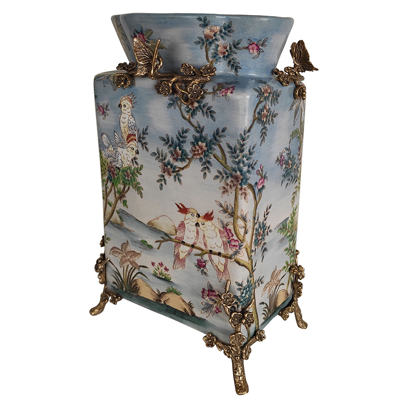 Ваза Blue Rectangular Vase Parrots Бронза Мульти Голубой Ваза Blue Rectangular Vase Parrots Бронза Мульти Голубой в Костроме | Loft Concept