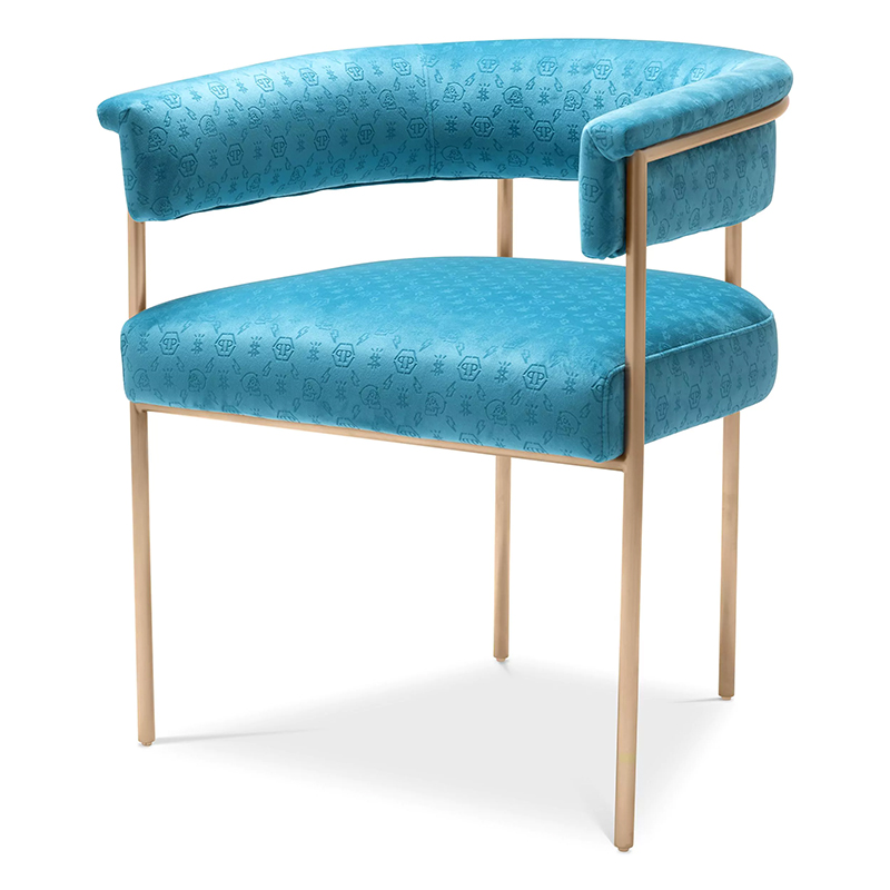 Стул Philipp Plein Dining Chair Monogram Голубой Голубой Золотой Стул Philipp Plein Dining Chair Monogram Голубой Голубой Золотой в Костроме | Loft Concept