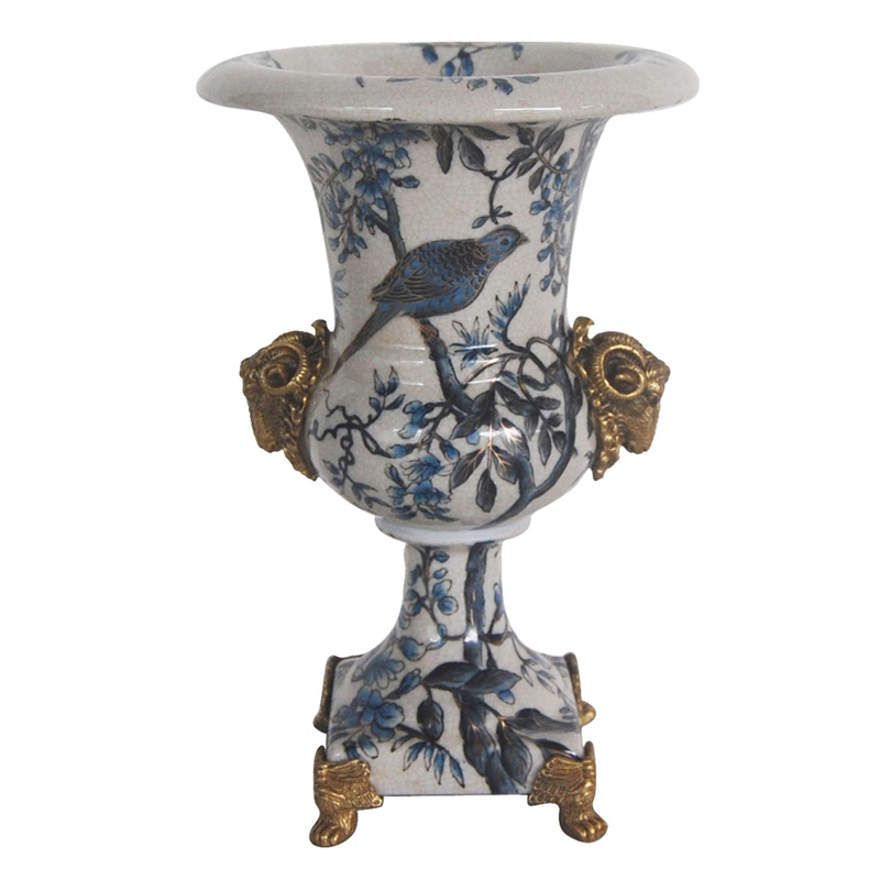 Ваза Bronze Aries Vase Синий Белый Бронза Ваза Bronze Aries Vase Синий Белый Бронза в Костроме | Loft Concept