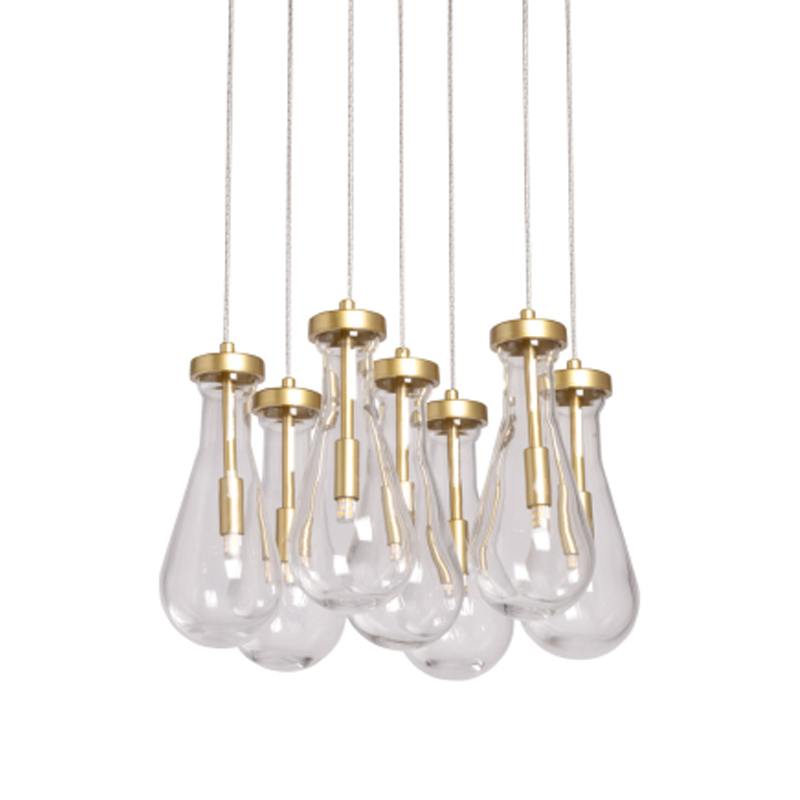 Люстра с 7-ю прозрачными плафонами из стекла в форме капли Lucid Rain  Золотой Прозрачный в Костроме | Loft Concept 