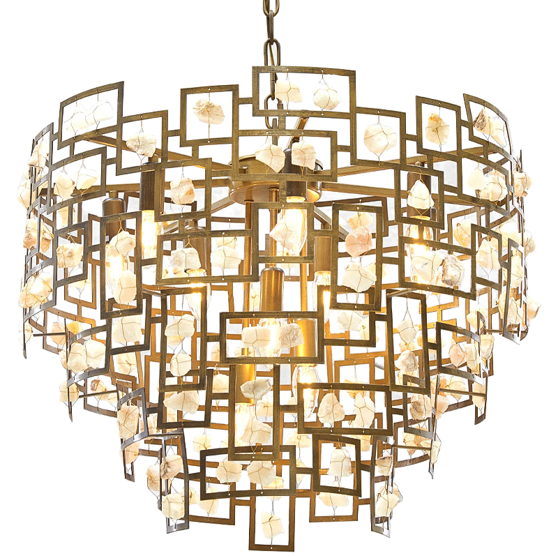 Люстра металлическая с подвесками из камня Maze Stones Chandelier 52 Латунь Бежевый Люстра металлическая с подвесками из камня Maze Stones Chandelier 52 Латунь Бежевый в Костроме | Loft Concept