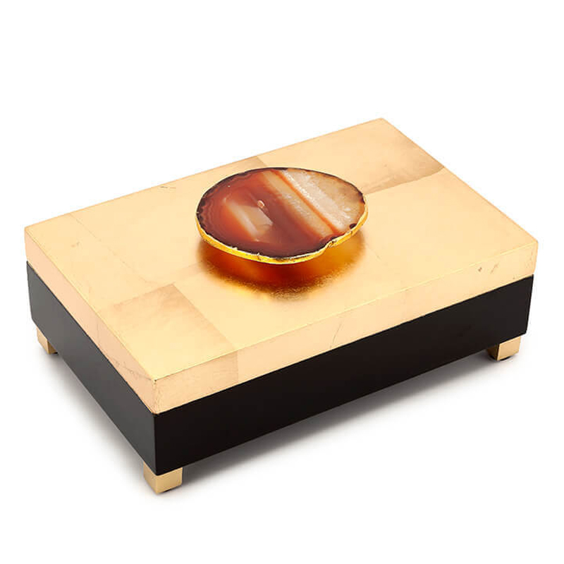 Шкатулка BOX KRIZIA gold with agate Черный Глянцевое золото Коричневый Шкатулка BOX KRIZIA gold with agate Черный Глянцевое золото Коричневый в Костроме | Loft Concept