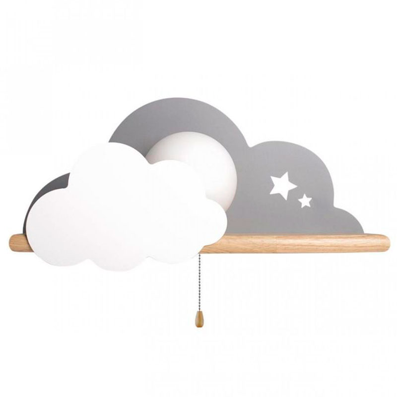 Бра с деревянной полкой серое Облако Wall Lamp Grey Cloud Серый Древесина Бра с деревянной полкой серое Облако Wall Lamp Grey Cloud Серый Древесина в Костроме | Loft Concept