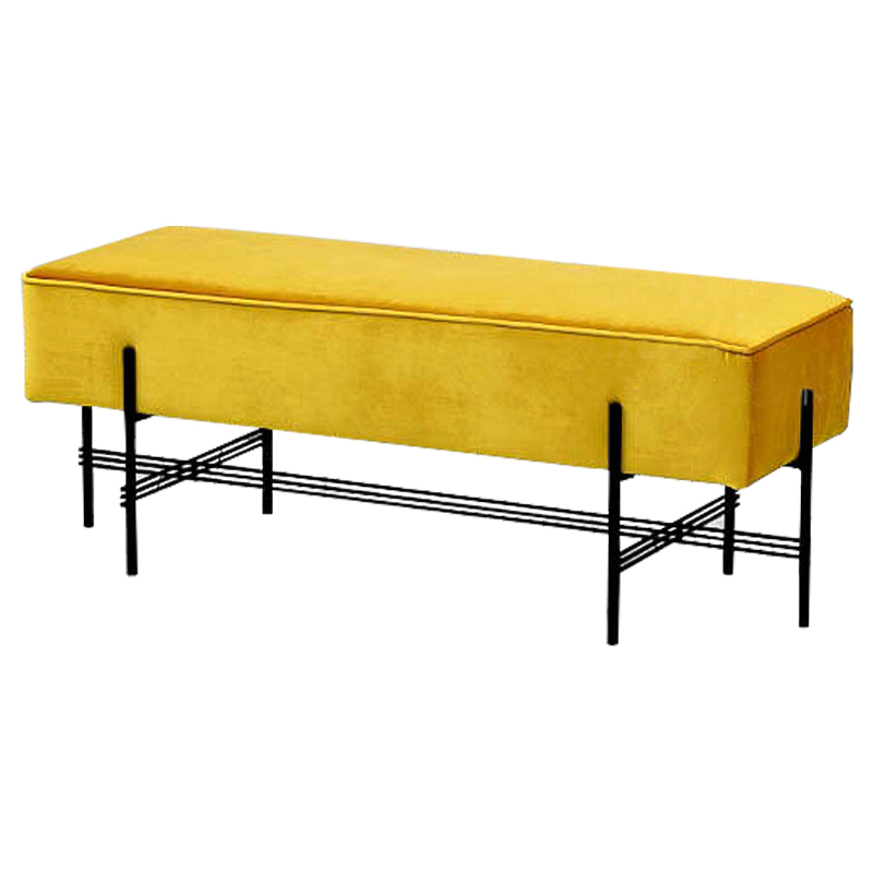 Банкетка желтая велюровая Sanjay Velour Banquet Yellow Желтый Черный Банкетка желтая велюровая Sanjay Velour Banquet Yellow Желтый Черный в Костроме | Loft Concept