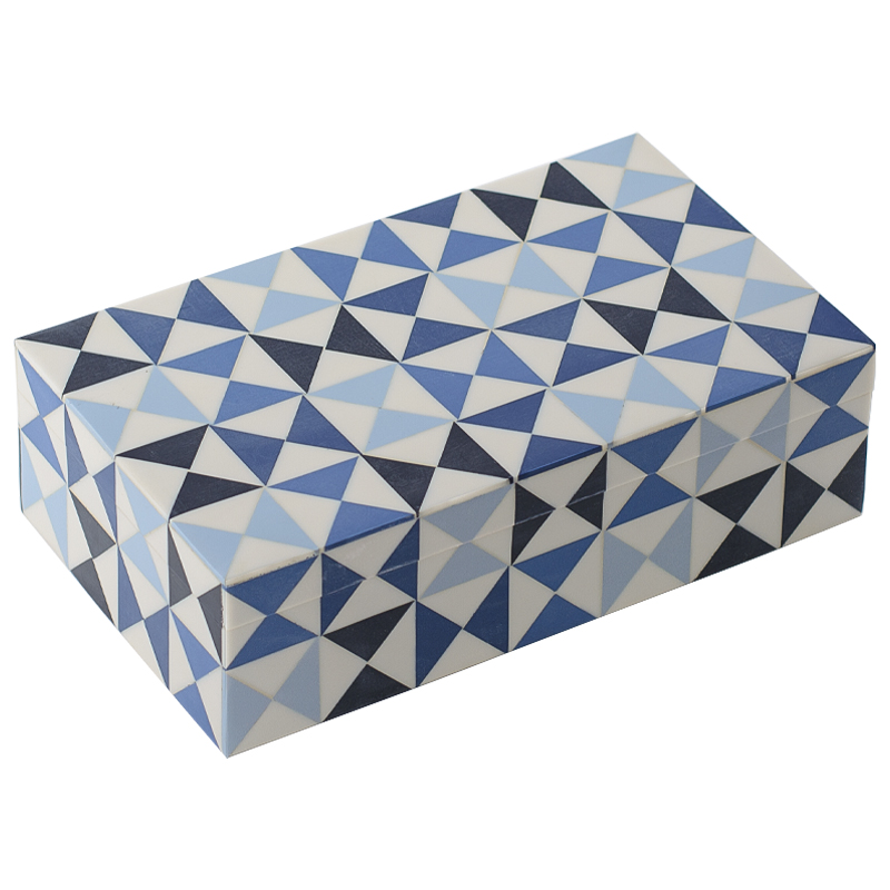 Шкатулка Small Triangles Blue Bone Inlay Box Голубой Синий Белый Шкатулка Small Triangles Blue Bone Inlay Box Голубой Синий Белый в Костроме | Loft Concept