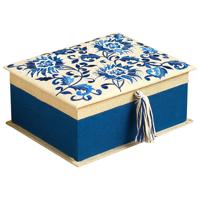 Шкатулка с вышивкой Blue Flowers Beads Embroidery Box Бежевый Синий Голубой Шкатулка с вышивкой Blue Flowers Beads Embroidery Box Бежевый Синий Голубой в Костроме | Loft Concept