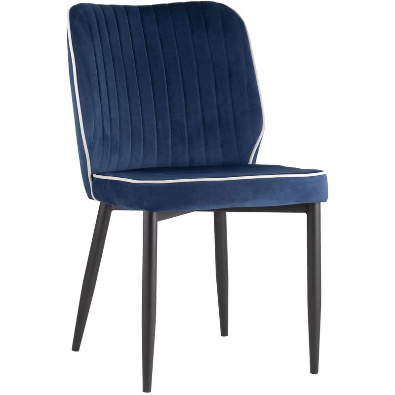 Стул Lawrence Chair Синий Велюр Белый кант Синий Белый Черный Стул Lawrence Chair Синий Велюр Белый кант Синий Белый Черный в Костроме | Loft Concept