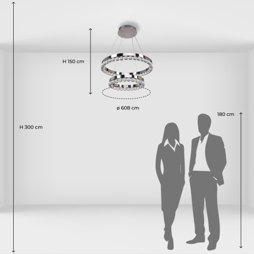 Люстра с двумя кольцами цвета хром и прозрачными хрустальными шарами по периметру Sacramento Transparent Balls Chandelier в Костроме