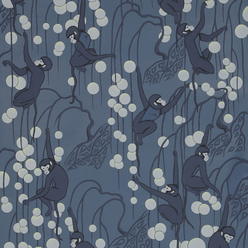 Обои ручная роспись Deco Monkeys Parisian Blue on dyed paper Обои ручная роспись Deco Monkeys Parisian Blue on dyed paper в Костроме | Loft Concept