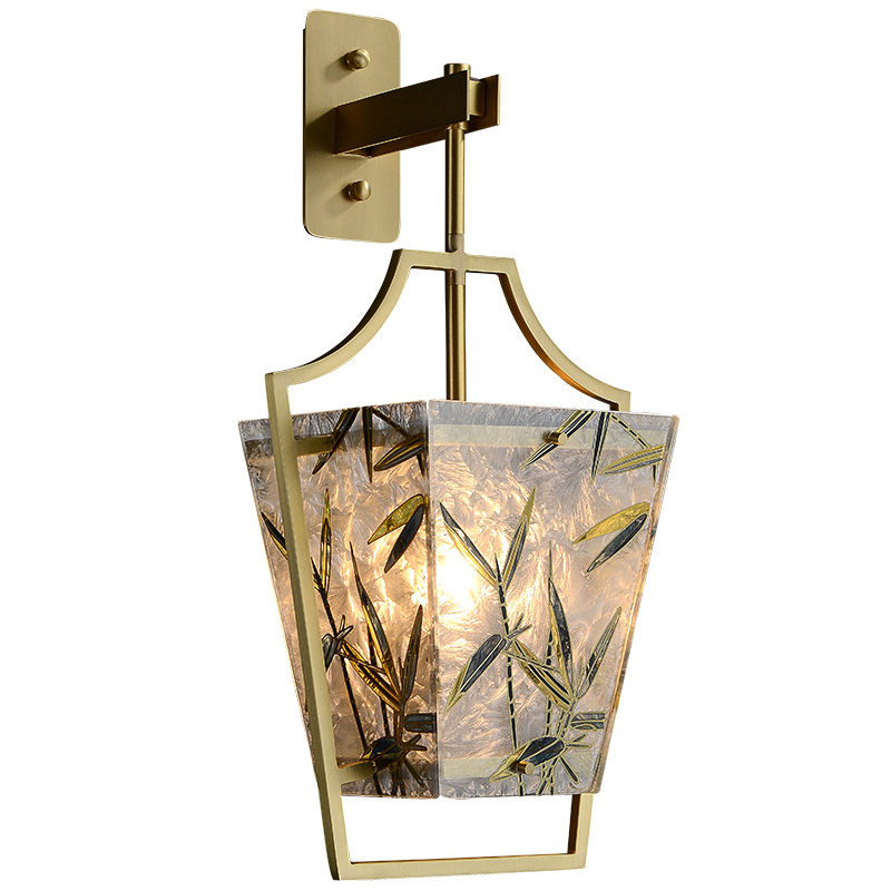 Бра витраж Бамбук Glass bamboo Wall Lamp Латунь Зеленый Бра витраж Бамбук Glass bamboo Wall Lamp Латунь Зеленый в Костроме | Loft Concept