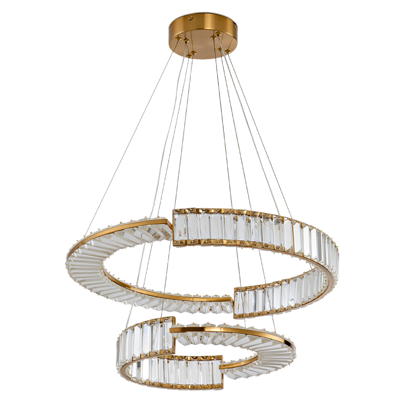 Светодиодная двухъярусная кольцевая люстра из хрусталя и стали и с пультом для регулировки света Maude Crystal Light Латунь Прозрачный в Костроме | Loft Concept 