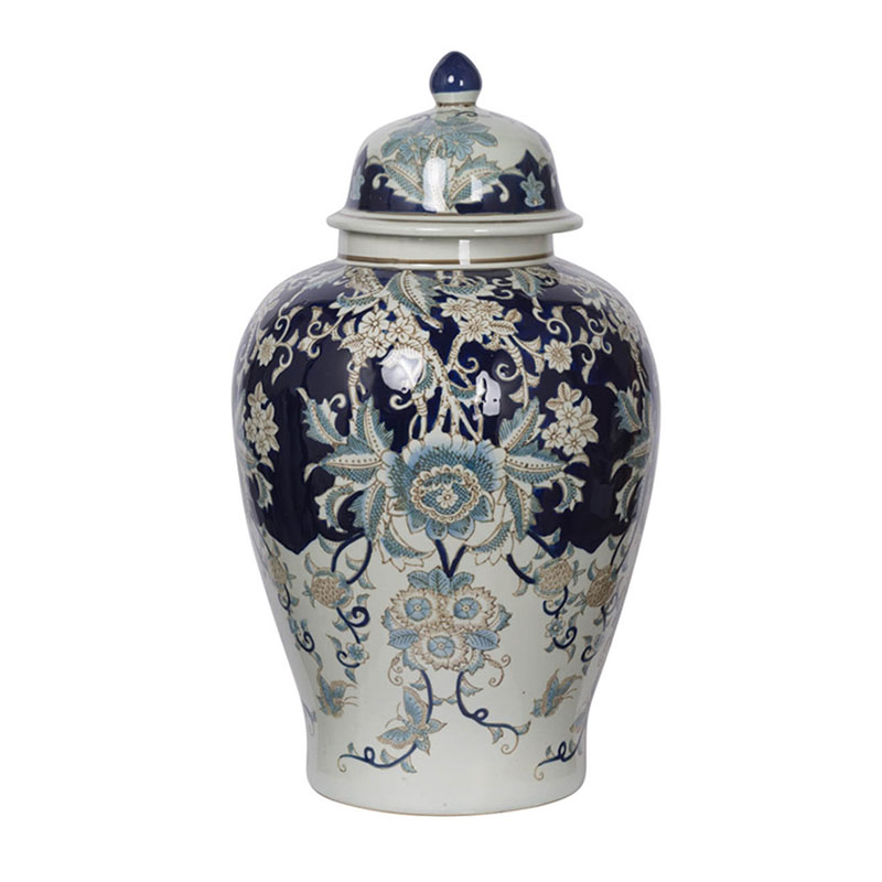 Ваза с крышкой Blue & White Ornament Vase 59 Белый Синий Ваза с крышкой Blue & White Ornament Vase 59 Белый Синий в Костроме | Loft Concept
