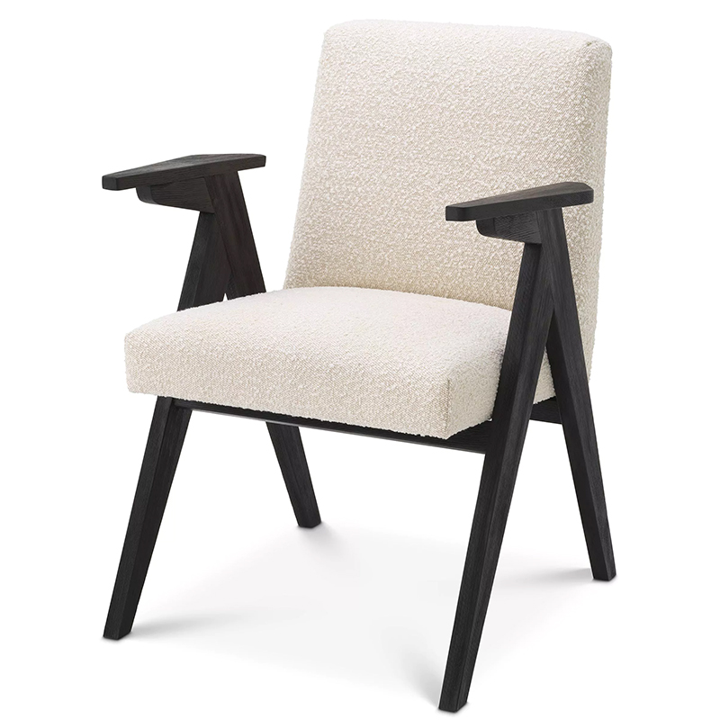 Стул Eichholtz Dining Chair Bobo Boucle Кремовый Черный Стул Eichholtz Dining Chair Bobo Boucle Кремовый Черный в Костроме | Loft Concept