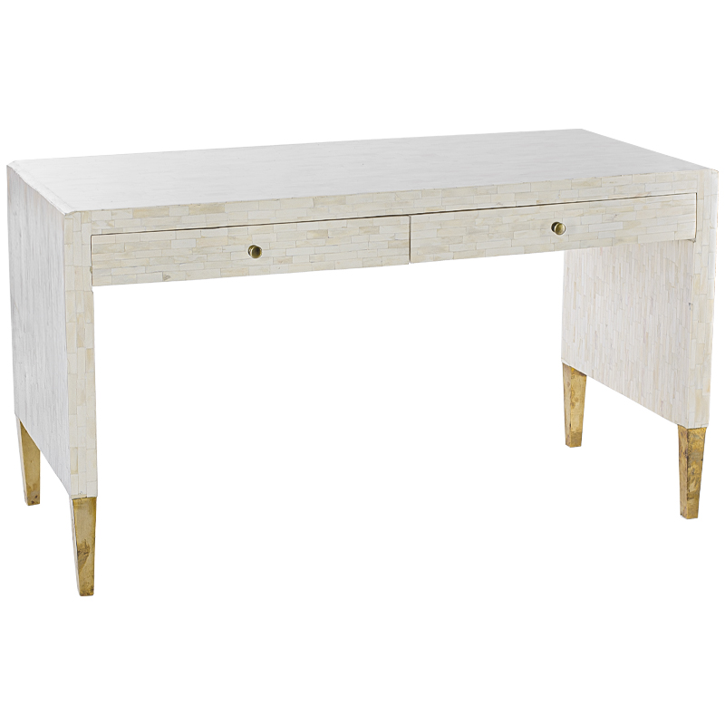 Рабочий стол Bone Inlay Two Drawer Table Бежевый Белый Золотой Рабочий стол Bone Inlay Two Drawer Table Бежевый Белый Золотой в Костроме | Loft Concept