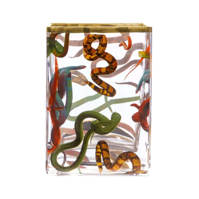 Ваза Glass Vase Snakes Прозрачный Золотой Синий Красный Ваза Glass Vase Snakes Прозрачный Золотой Синий Красный в Костроме | Loft Concept