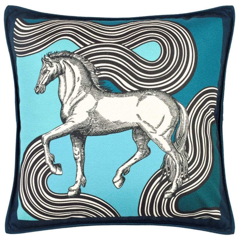 Декоративная подушка Hermes Horse 38 Бирюзовый Черно-белый Декоративная подушка Hermes Horse 38 Бирюзовый Черно-белый в Костроме | Loft Concept