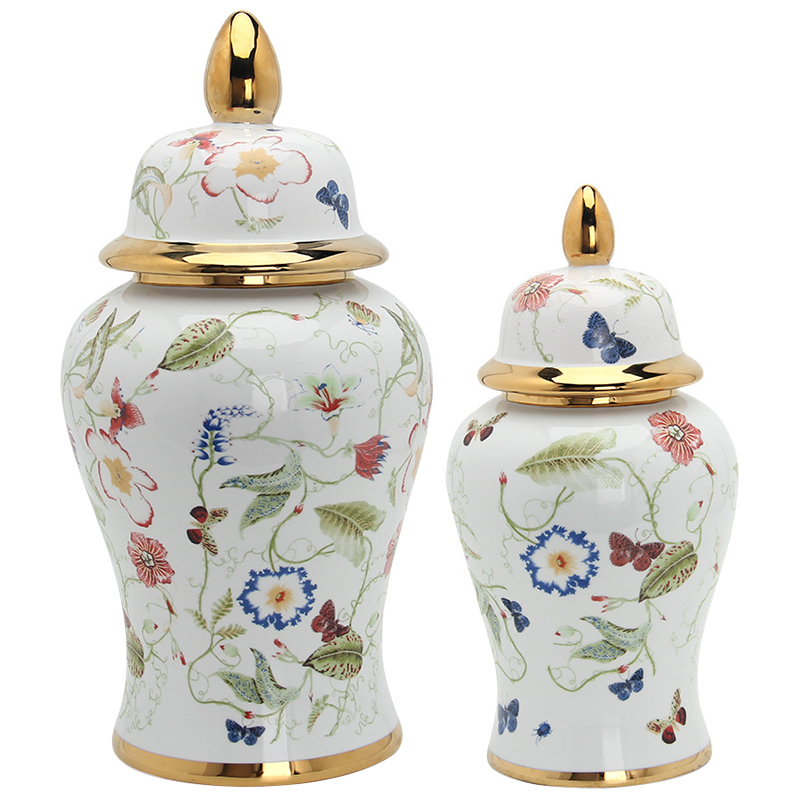 Ваза с крышкой Ceramic Beautiful Garden Vase Белый Золотой Мульти Ваза с крышкой Ceramic Beautiful Garden Vase Белый Золотой Мульти в Костроме | Loft Concept