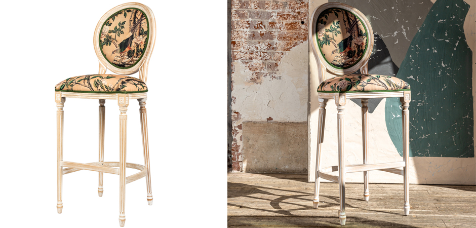 Барный стул Beige and Green Chinoiserie Bar Stool Барный стул Beige and Green Chinoiserie Bar Stool - Loft-Concept в Костроме