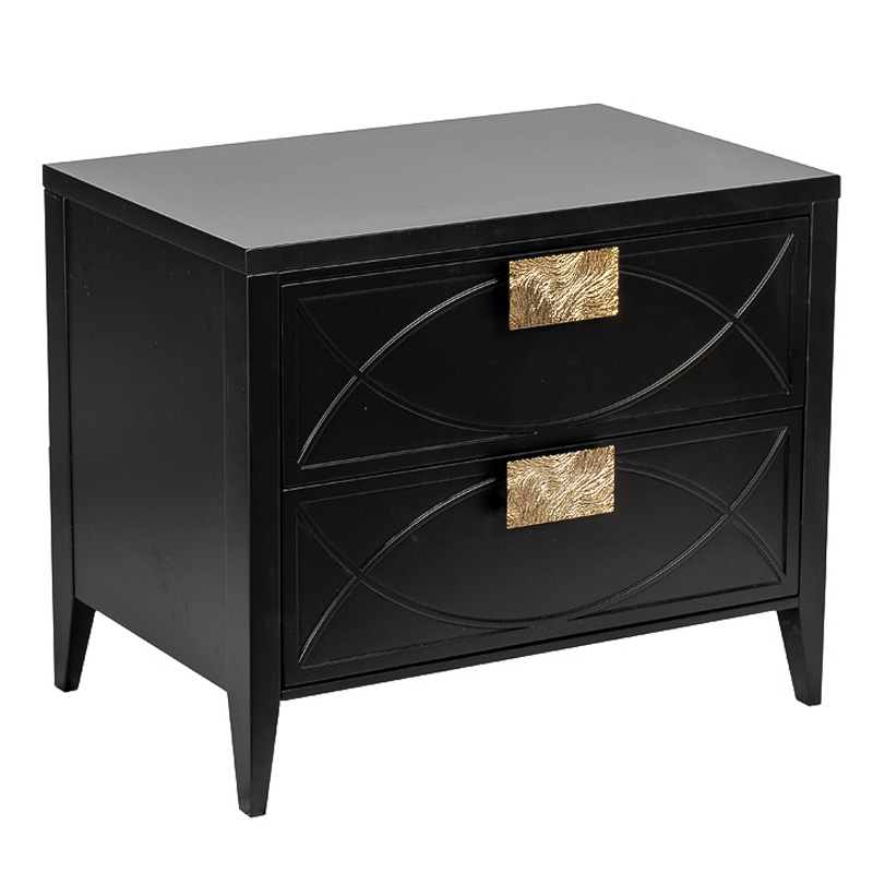 Тумба с 2-мя ящиками Amelie Black Nightstand Черная Черный Золотой Тумба с 2-мя ящиками Amelie Black Nightstand Черная Черный Золотой в Костроме | Loft Concept