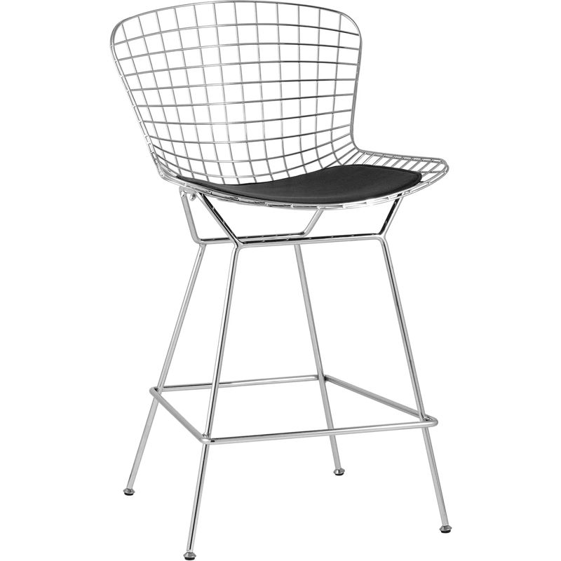 Полубарный стул Bertoia Barstool Хромированный с Черной подушкой Хром Черный Полубарный стул Bertoia Barstool Хромированный с Черной подушкой Хром Черный в Костроме | Loft Concept
