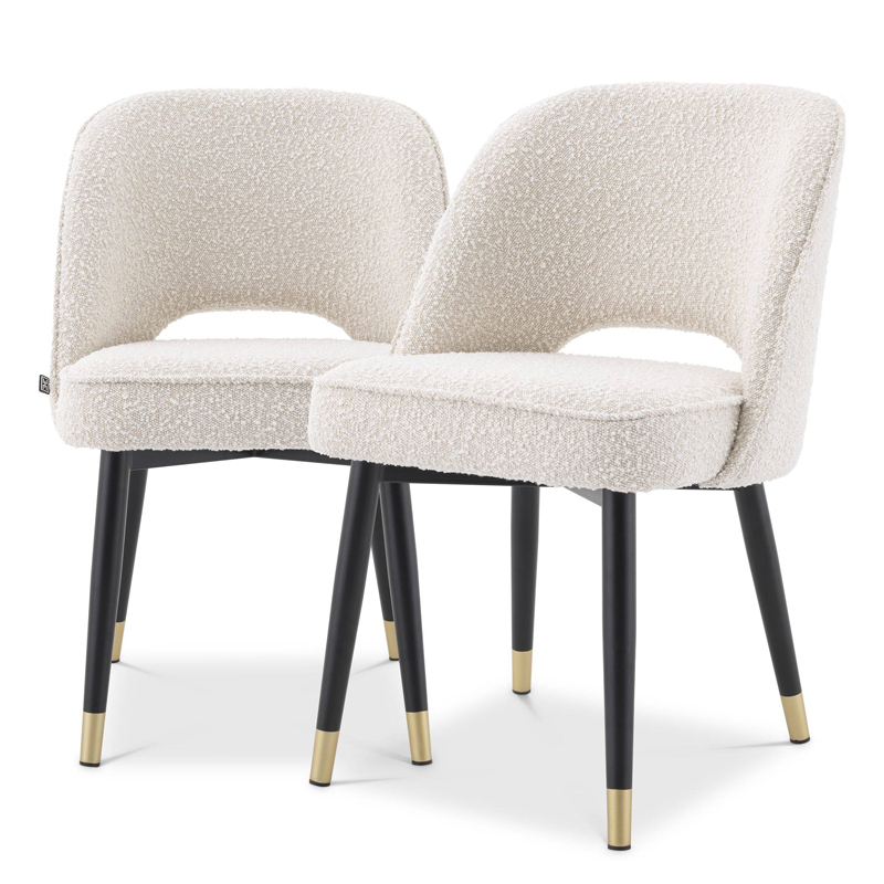 Комплект из двух стульев Eichholtz Dining Chair Cliff set of 2 Boucle cream Кремовый Черный Латунь Комплект из двух стульев Eichholtz Dining Chair Cliff set of 2 Boucle cream Кремовый Черный Латунь в Костроме | Loft Concept
