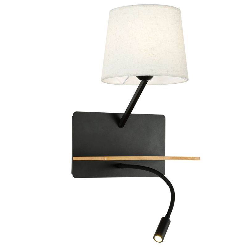 Бра с абажуром и гибким спотом Trumpet Wall Black USB Белый Коричневый Черный Бра с абажуром и гибким спотом Trumpet Wall Black USB Белый Коричневый Черный в Костроме | Loft Concept