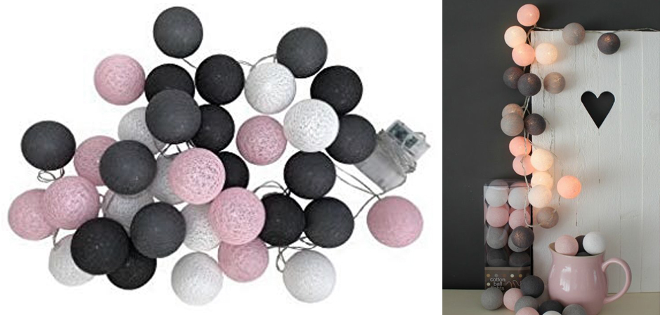 Гирлянда хлопковые фонарики Сotton Ball Pink-Grey - Loft-Concept в Костроме