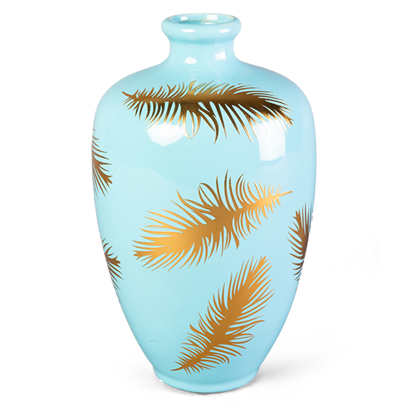 Ваза Gold feathers on blue Vase 25 Голубой Глянцевое золото Ваза Gold feathers on blue Vase 25 Голубой Глянцевое золото в Костроме | Loft Concept