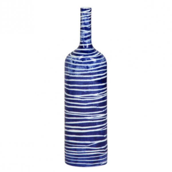 Ваза blue & white ornament Striped Bottle Синий Белый Ваза blue & white ornament Striped Bottle Синий Белый в Костроме | Loft Concept
