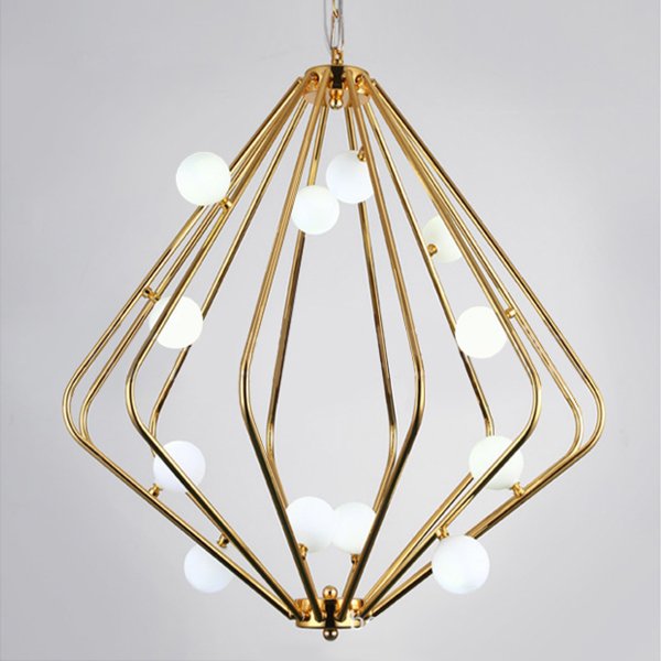 Люстра Cage with white balls Chandelier Золотой Прозрачный белый Люстра Cage with white balls Chandelier Золотой Прозрачный белый в Костроме | Loft Concept