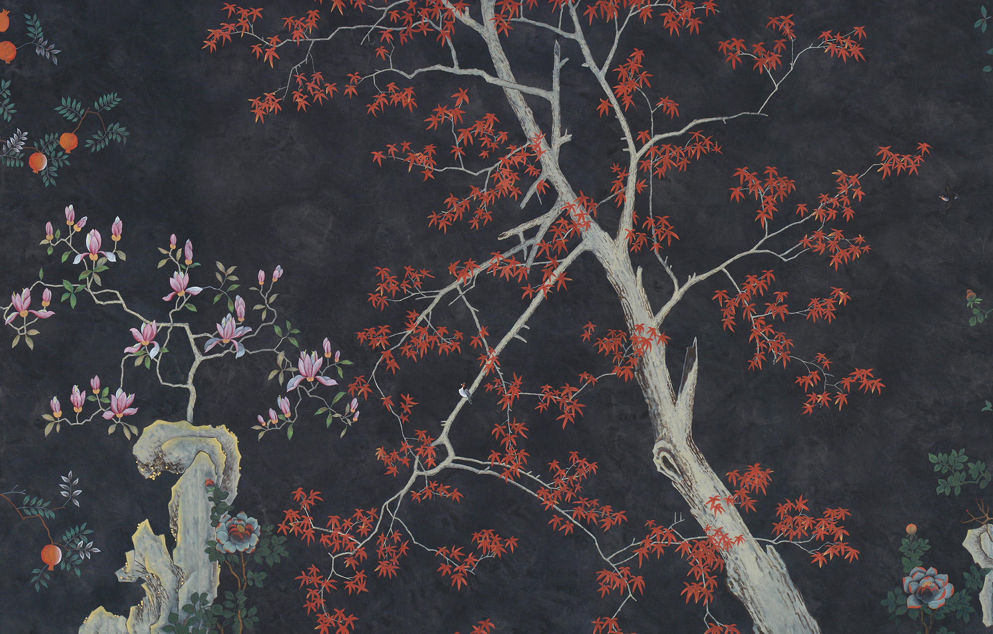 Обои ручная роспись Summer Night Blossom Original colourway on Edo Night painted silk Обои ручная роспись Summer Night Blossom Original colourway on Edo Night painted silk - постер Loft-Concept в Костроме