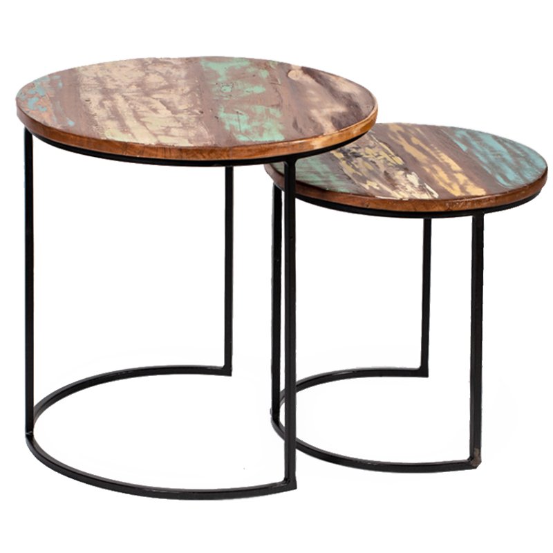 Набор приставных столиков Antique Wood Side Table Коричневый винтаж Черный Набор приставных столиков Antique Wood Side Table Коричневый винтаж Черный в Костроме | Loft Concept
